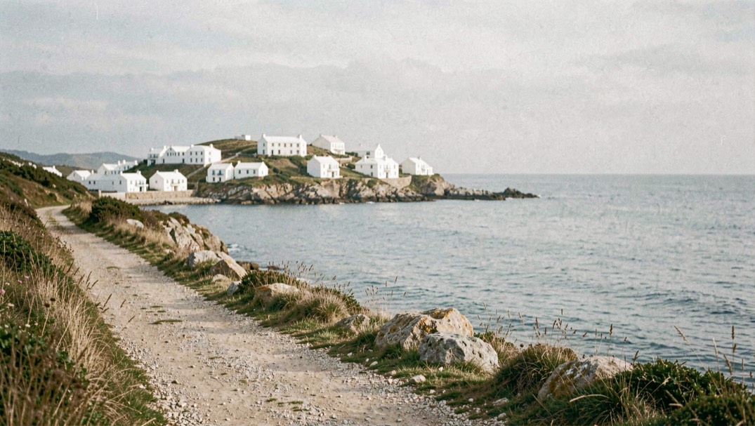 Îles blanches du Frioul vues depuis un chemin côtier et une mer calme