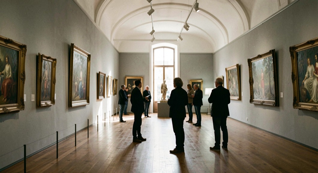 Salle de musée marseillais avec silhouettes et lumière naturelle sur les œuvres